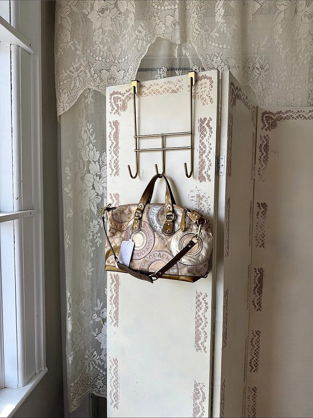 Coach Gold Metallic Mosaic Patchwork Signature Gallery Tote Signature Shoulder